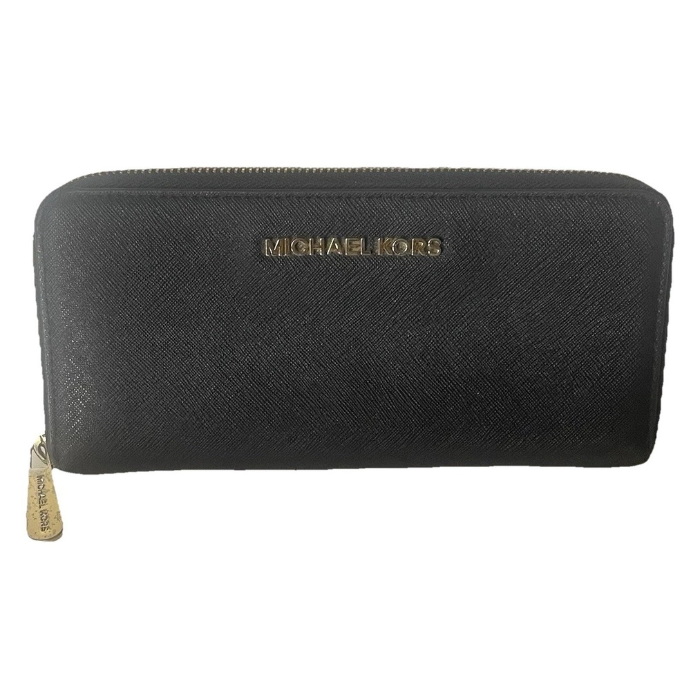 Michael Kors Jet Set Travel‎ Black Saffiano Zip Wallet Continental MK